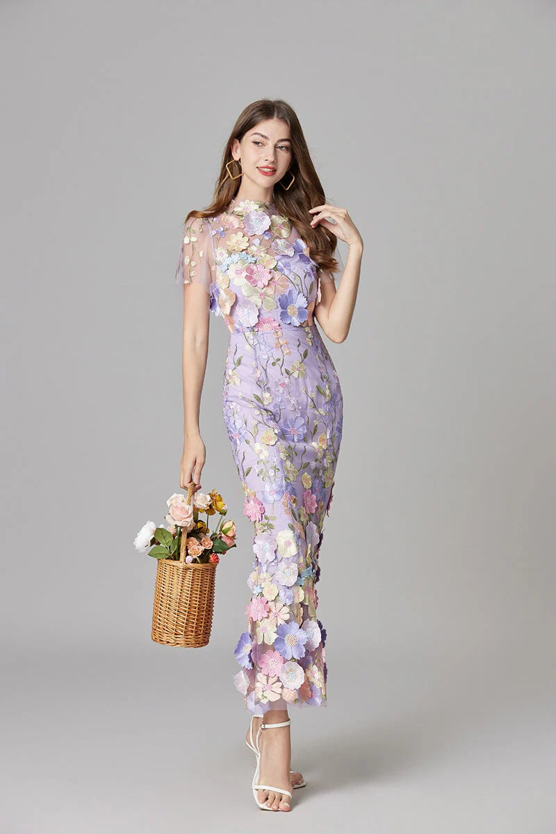 Fioren | Floral Appliqué Sleeveless Maxi Dress