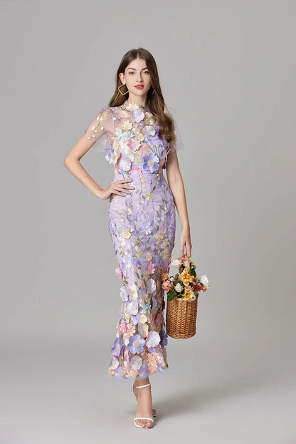 Fioren | Floral Appliqué Sleeveless Maxi Dress