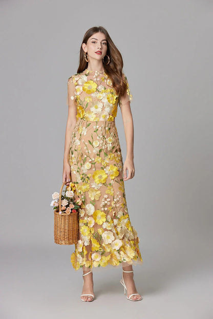 Fioren | Floral Appliqué Sleeveless Maxi Dress