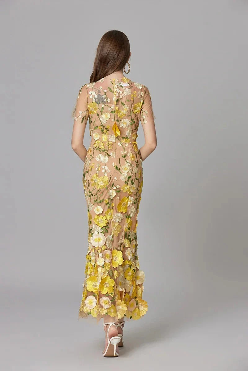 Fioren | Floral Appliqué Sleeveless Maxi Dress