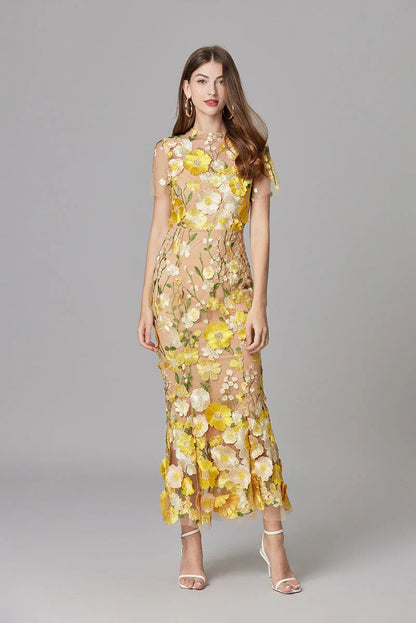 Fioren | Floral Appliqué Sleeveless Maxi Dress