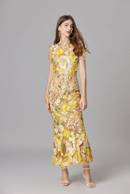 Fioren | Floral Appliqué Sleeveless Maxi Dress