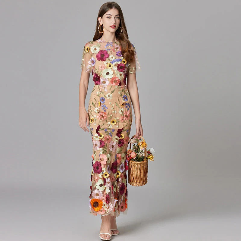 Fioren | Floral Appliqué Sleeveless Maxi Dress