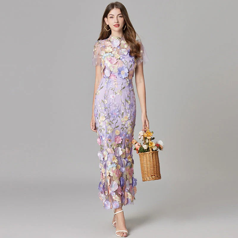 Fioren | Floral Appliqué Sleeveless Maxi Dress