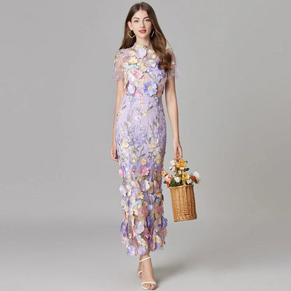 Fioren | Floral Appliqué Sleeveless Maxi Dress