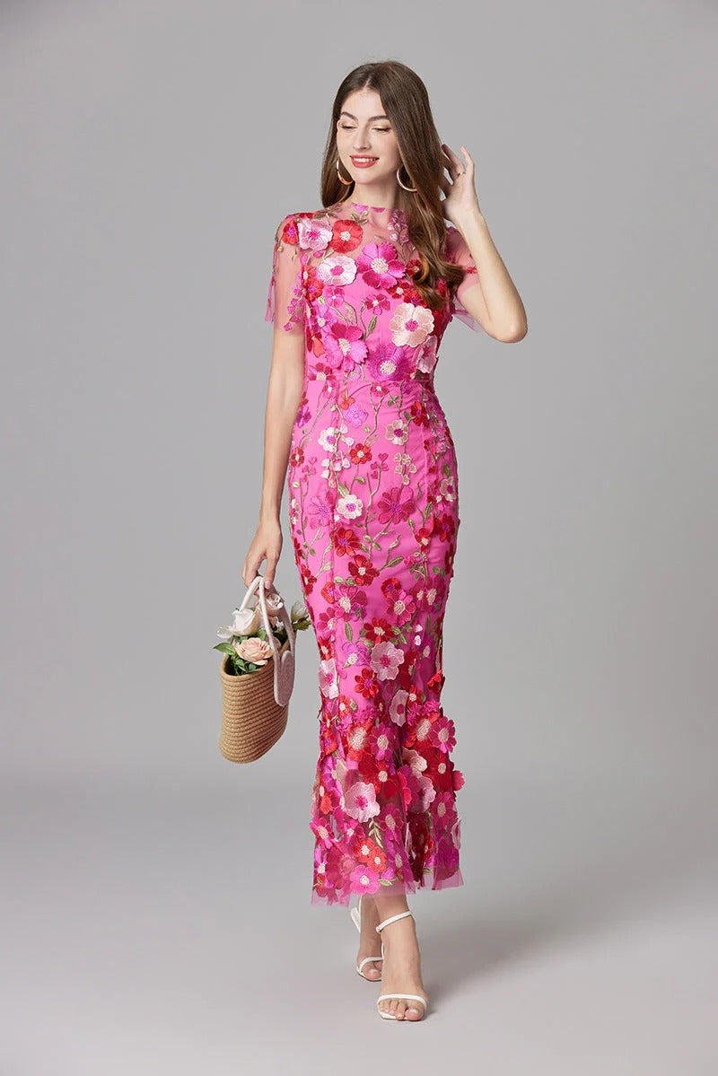 Fioren | Floral Appliqué Sleeveless Maxi Dress