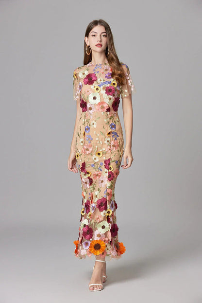 Fioren | Floral Appliqué Sleeveless Maxi Dress