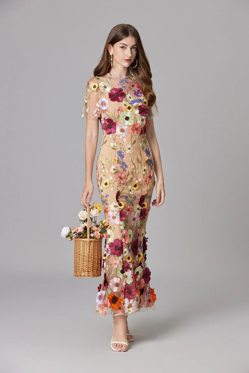 Fioren | Floral Appliqué Sleeveless Maxi Dress