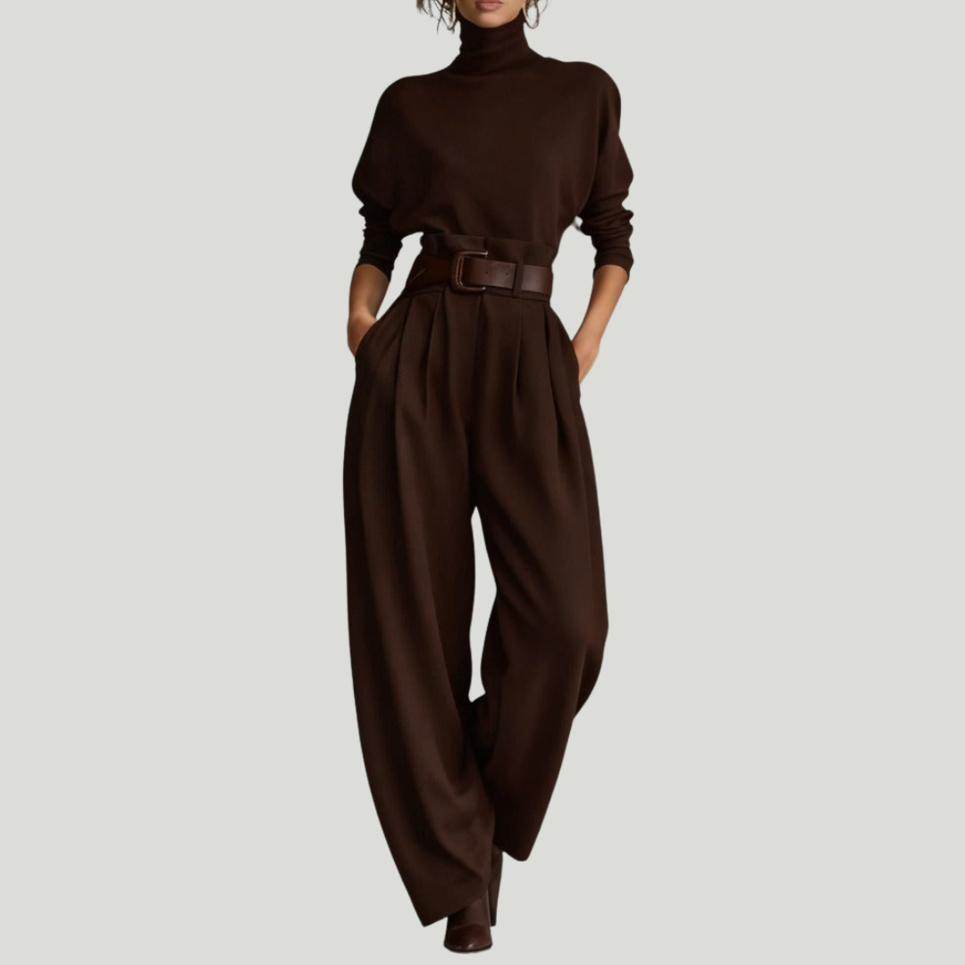 Sigrun | Turtleneck Top & Straight-Leg Trouser Set