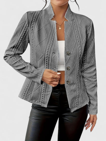 Stand collar dress jacket, side view