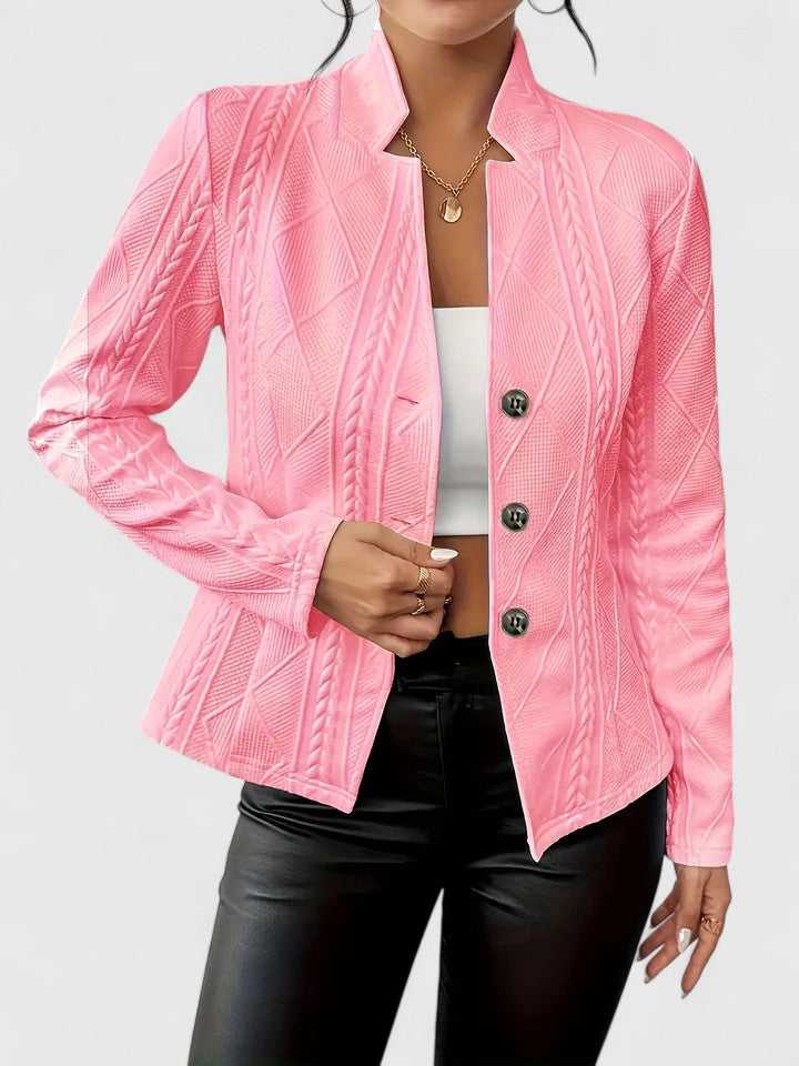 Stand collar dress jacket, back view