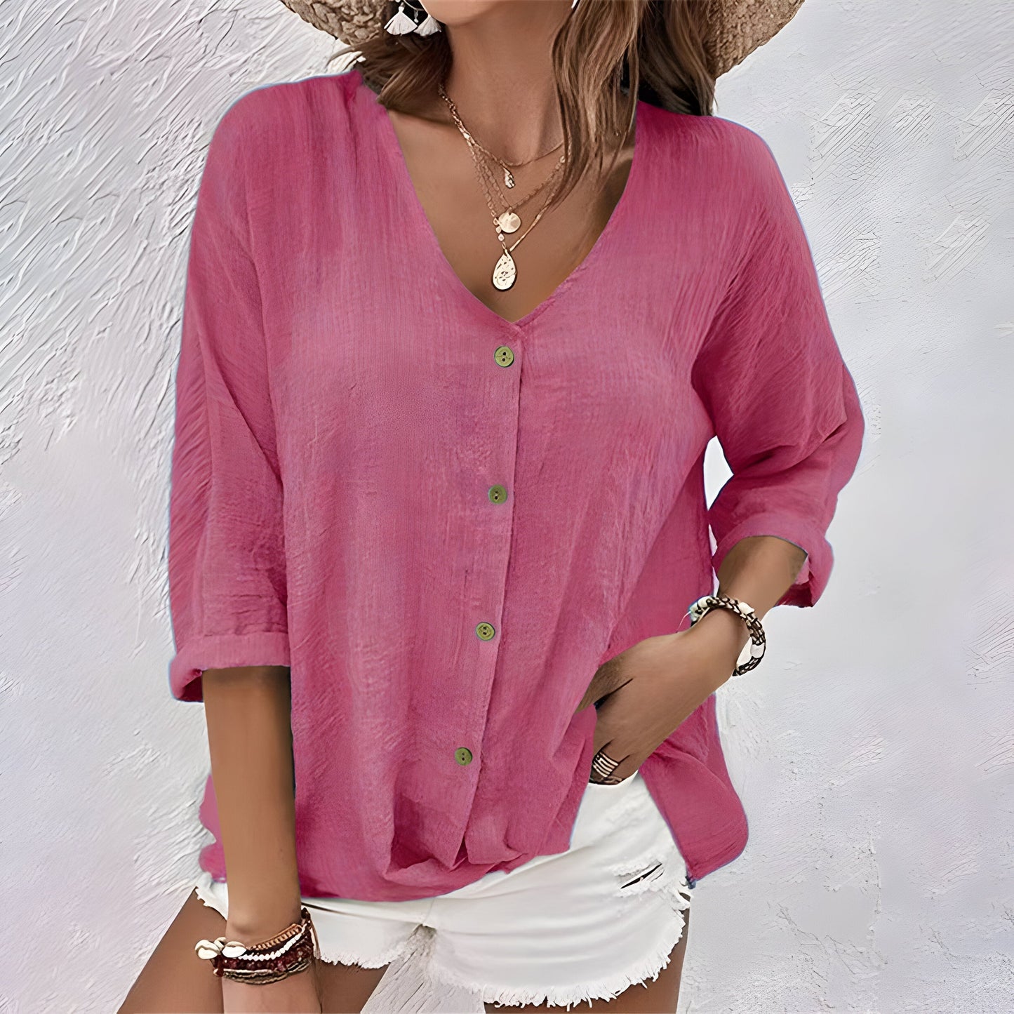 Gwen | Relaxed V-Neck Button-Up Blouse