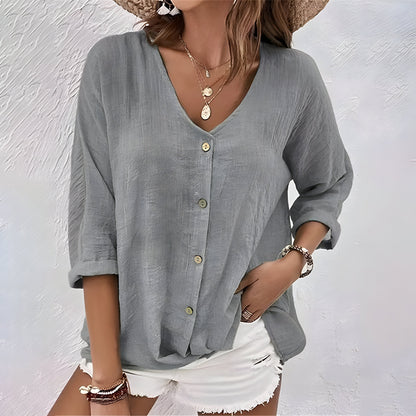 Gwen | Relaxed V-Neck Button-Up Blouse