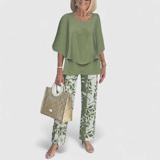 Sabella | Crew Neck Top & Printed Pants Set