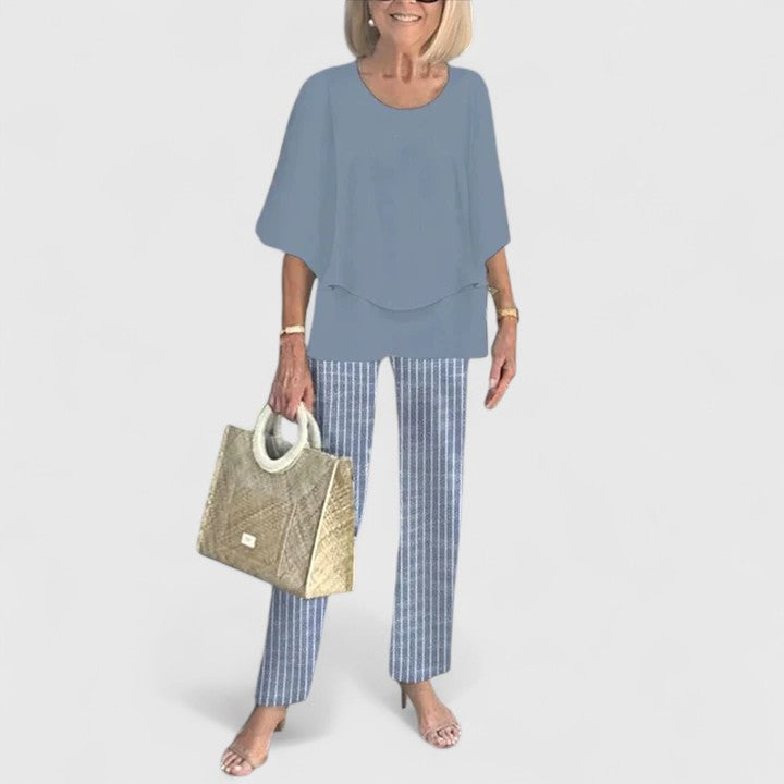 Sabella | Crew Neck Top & Printed Pants Set