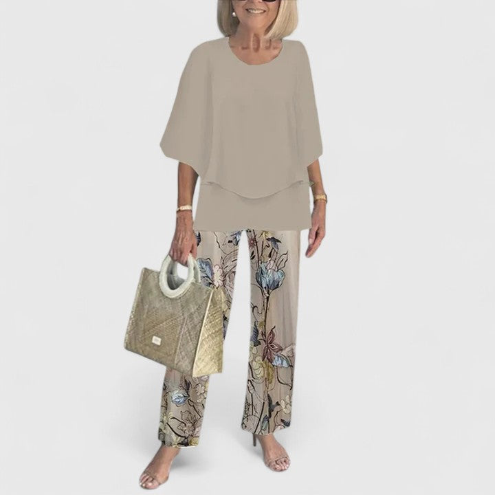 Sabella | Crew Neck Top & Printed Pants Set