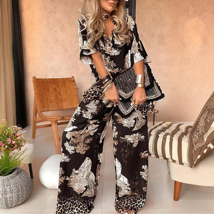 Sabine | Printed V-Neck Top & Pants Set