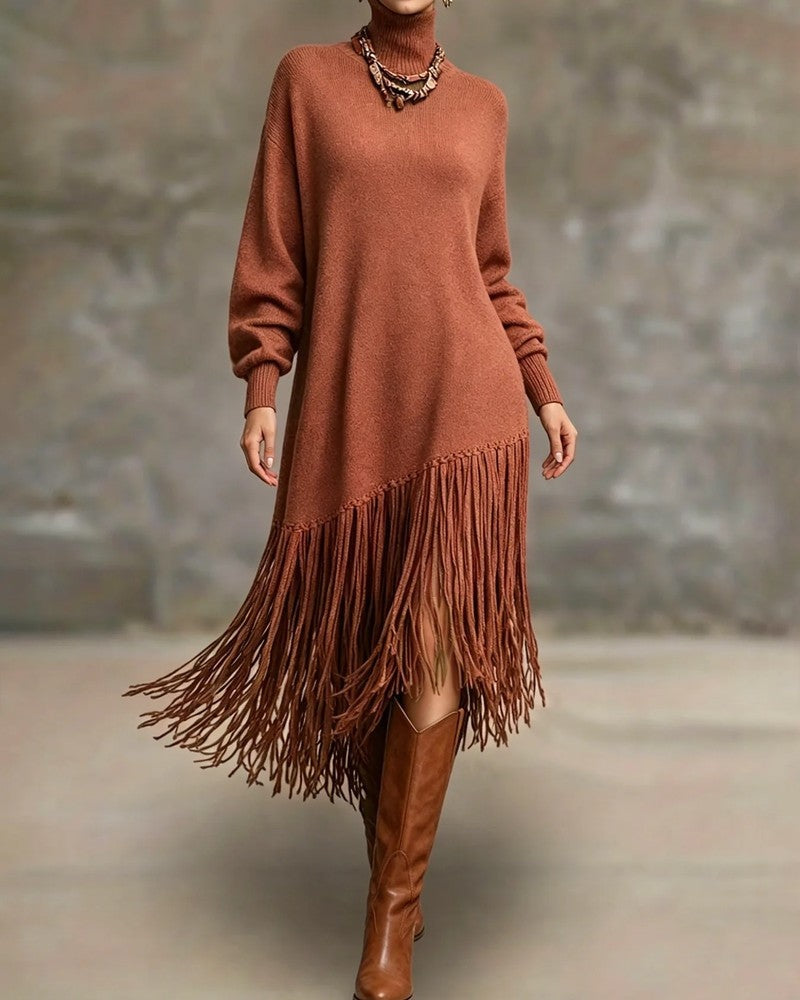 Women's Stina fringe hem maxi sweater dress in Rust
