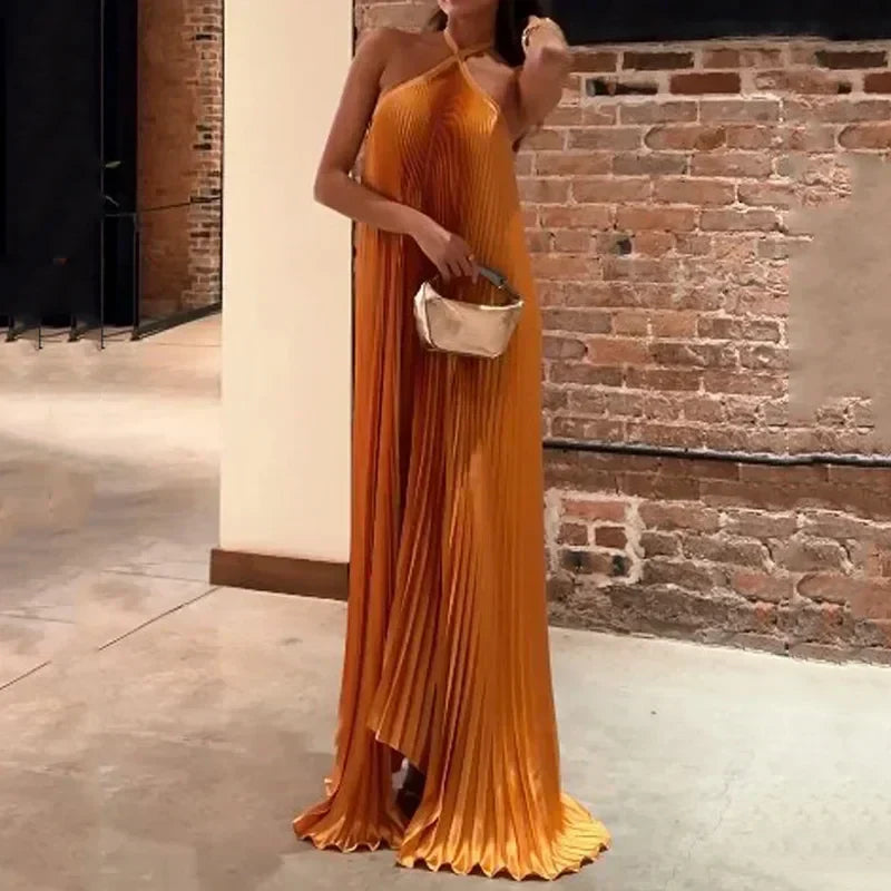 Women's Sunniva halter pleated wedding guest maxi dress - view 3