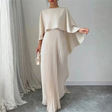 Suzanne pleated cape maxi dress, front view