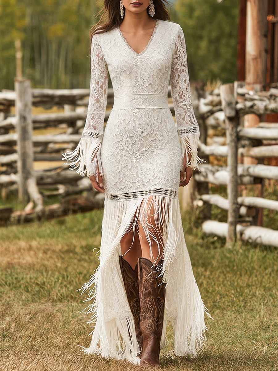 Sybille fringe hem maxi dress, front view