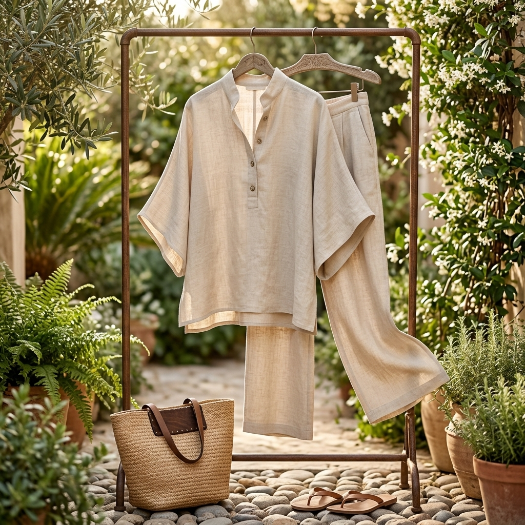 Tabitha | Mandarin Collar Top and Wide-Leg Pant Set