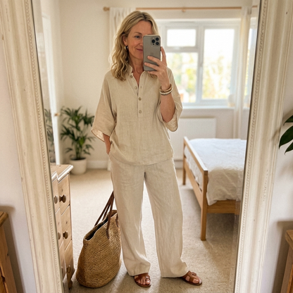 Tabitha | Mandarin Collar Top and Wide-Leg Pant Set