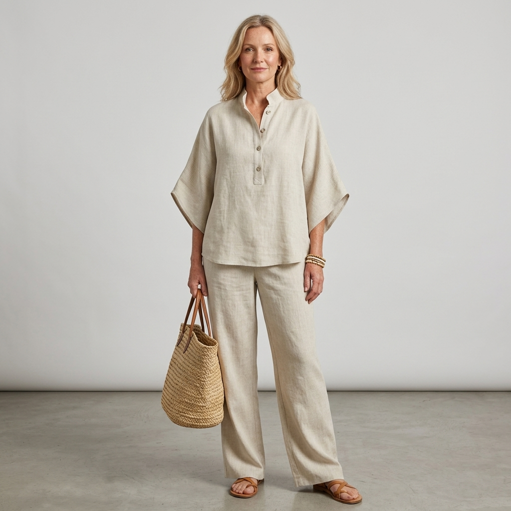 Tabitha | Mandarin Collar Top and Wide-Leg Pant Set
