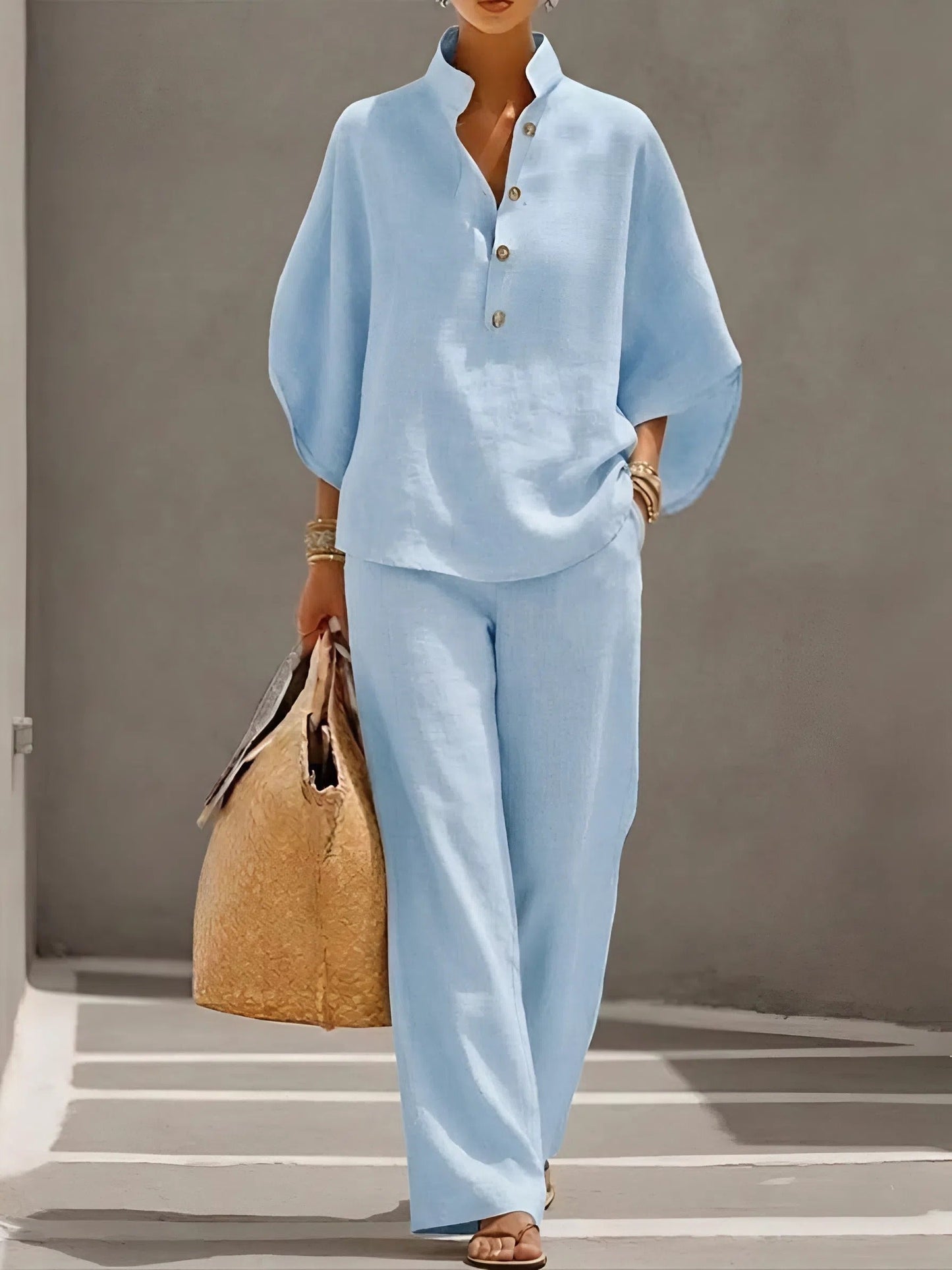 Tabitha | Mandarin Collar Top and Wide-Leg Pant Set