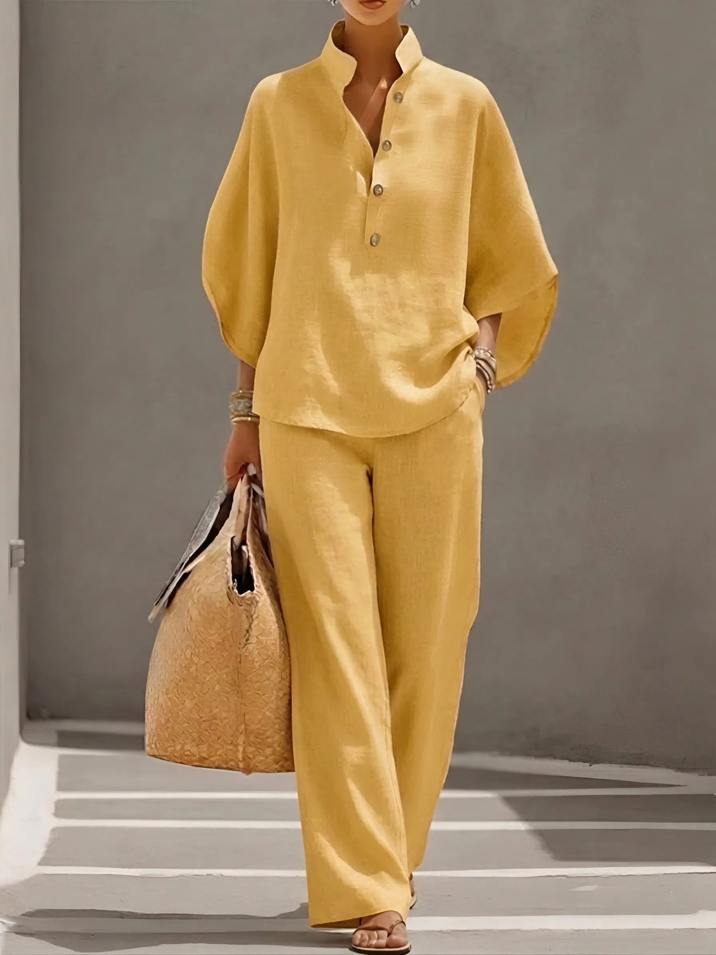 Tabitha | Mandarin Collar Top and Wide-Leg Pant Set