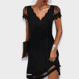 Thélise | V-Neck Short Sleeve Lace Dress