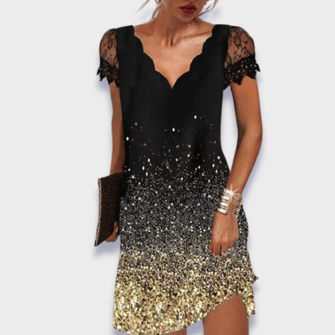 Thélise | V-Neck Short Sleeve Lace Dress
