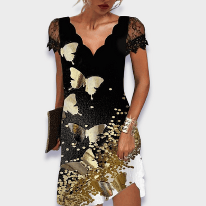 Thélise | V-Neck Short Sleeve Lace Dress