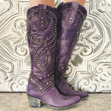 Women's Thyra studded knee-high western boots in Purple