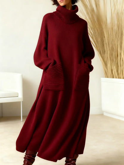 Women's Tilde roll-neck oversized maxi sweater dress in Burgundy