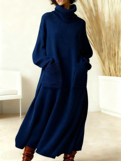 Women's Tilde roll-neck oversized maxi sweater dress in Navy Blue