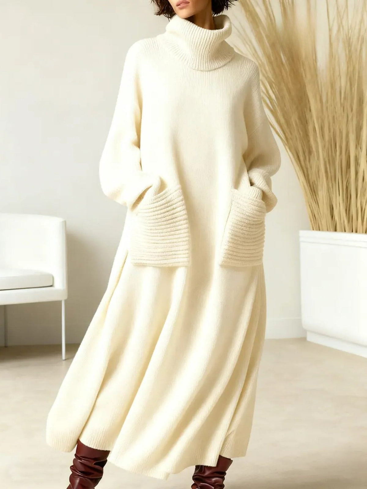 Women's Tilde roll-neck oversized maxi sweater dress in White