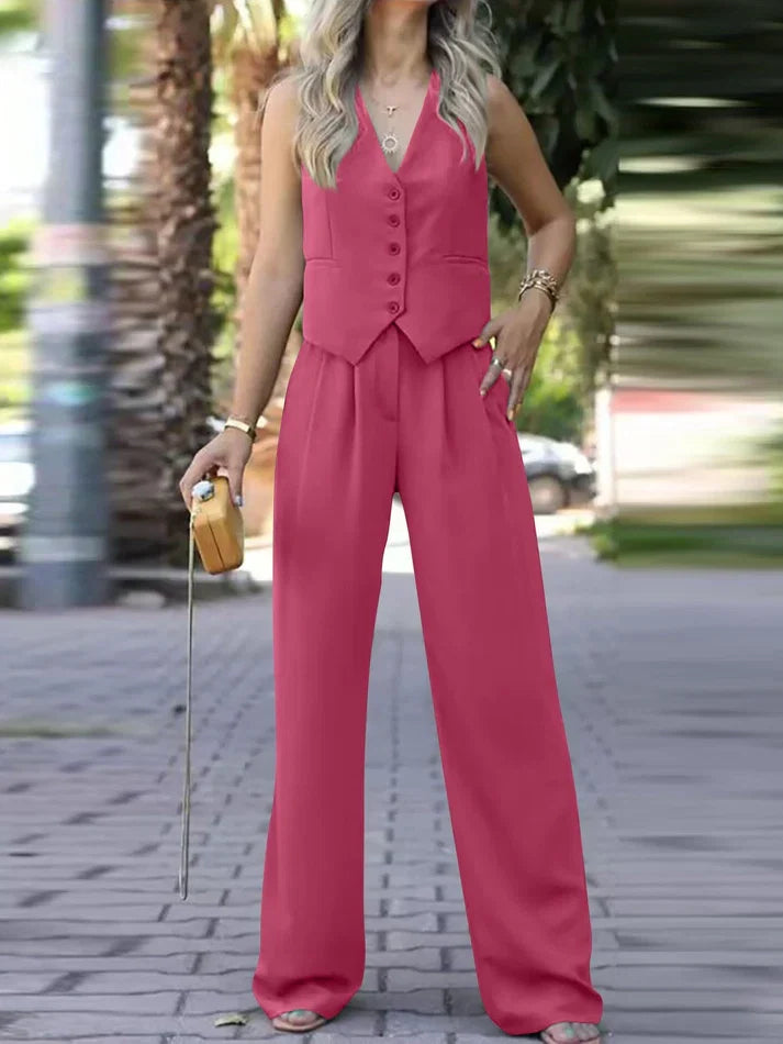 Georgia | Sleeveless Vest & Wide-Leg Trouser Suit Set
