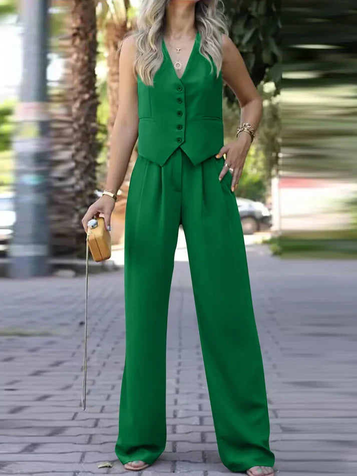 Georgia | Sleeveless Vest & Wide-Leg Trouser Suit Set