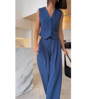 Georgia | Sleeveless Vest & Wide-Leg Trouser Suit Set