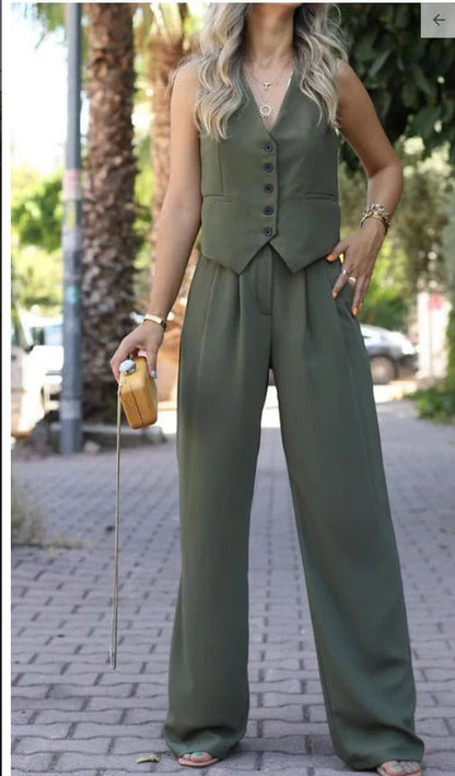 Georgia | Sleeveless Vest & Wide-Leg Trouser Suit Set