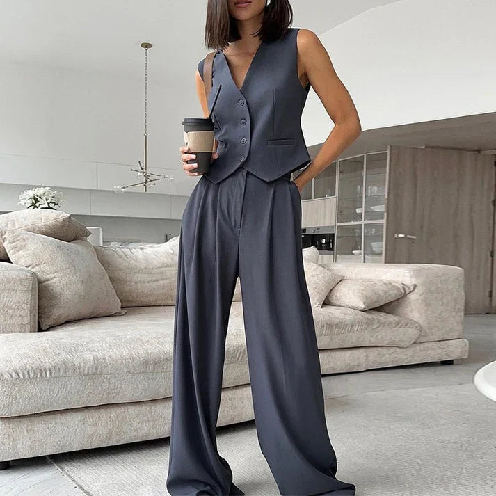 Georgia | Sleeveless Vest & Wide-Leg Trouser Suit Set