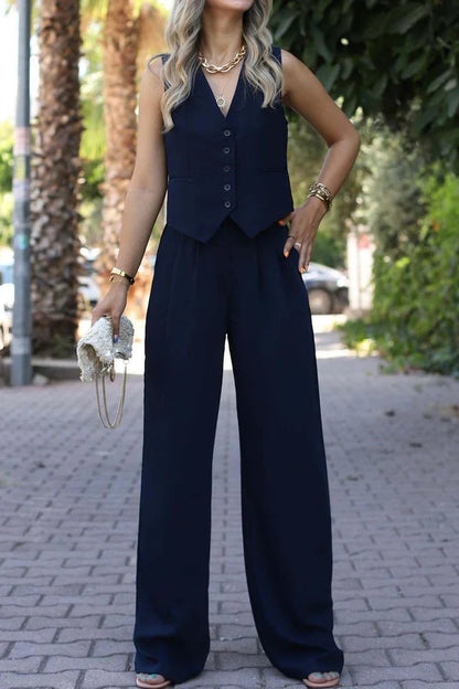 Georgia | Sleeveless Vest & Wide-Leg Trouser Suit Set