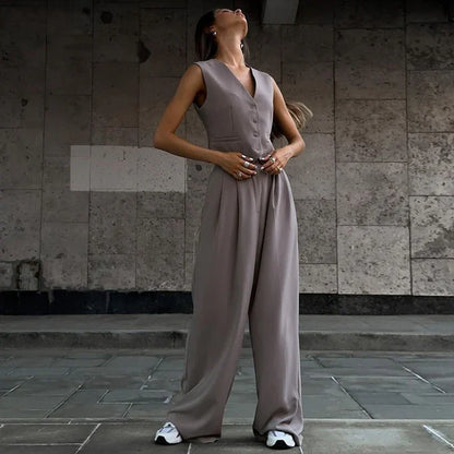 Georgia | Sleeveless Vest & Wide-Leg Trouser Suit Set