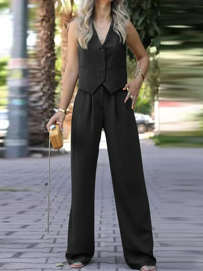 Georgia | Sleeveless Vest & Wide-Leg Trouser Suit Set
