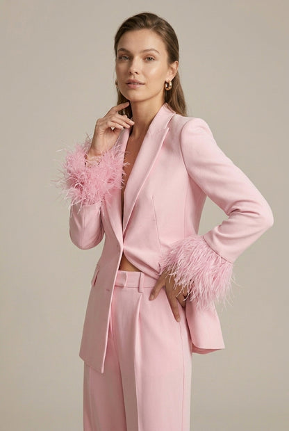 Mette | Feather Cuff Blazer & Trouser Set