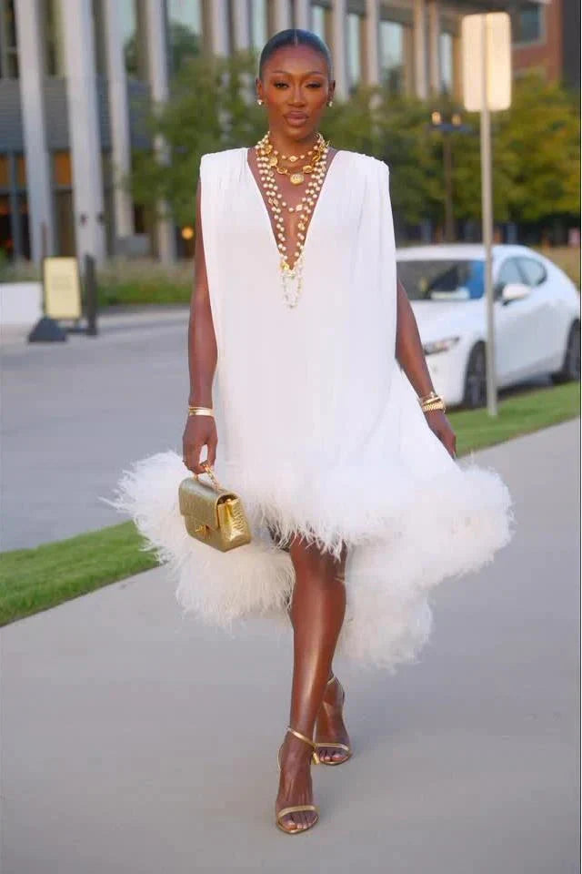 Women's Viveka white feather mini dress in Off White