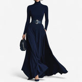 Viviane belted mock neck maxi dress, front view