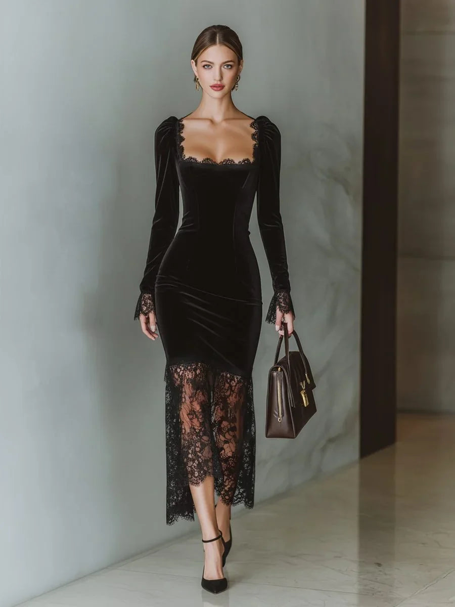 Women's Whitney long sleeve formal maxi dress in Black