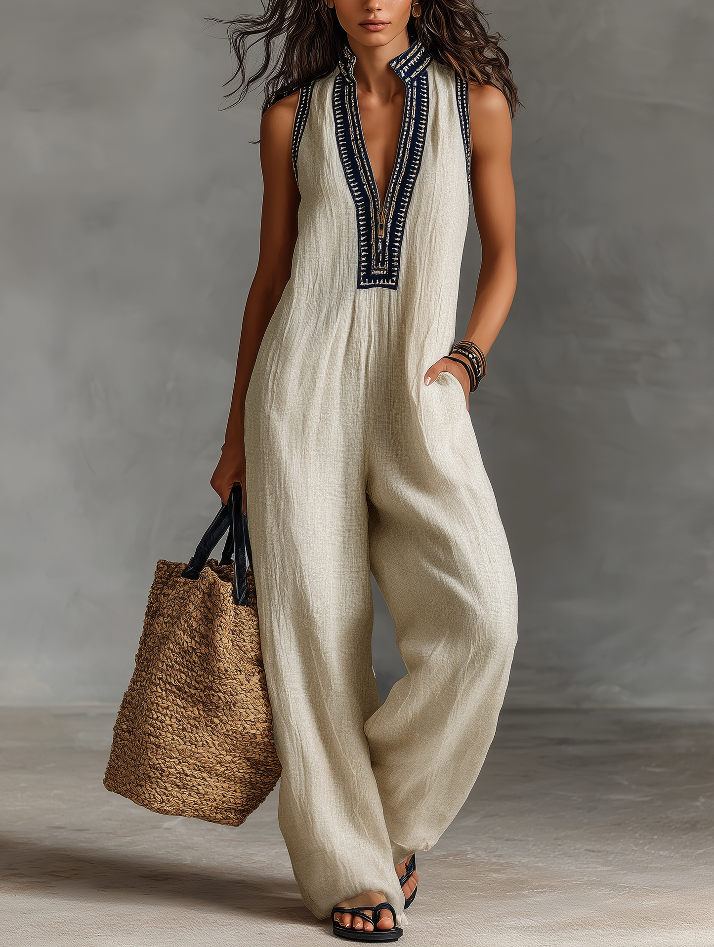 Ottilie | Embroidered Stand Collar Jumpsuit